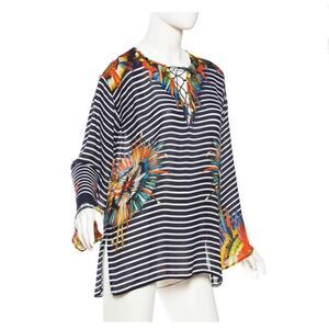Jean Paul Gaultier Soleil Women's Size Medium Tropical Feather Print  Tunic Top